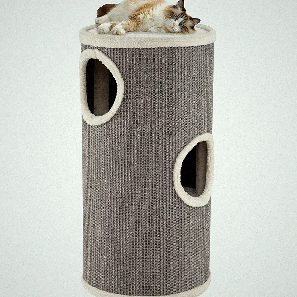Katzenkratzbaum 70 cm grau mit 3 Höhlen und Sisalkratzfläche Innenbereich