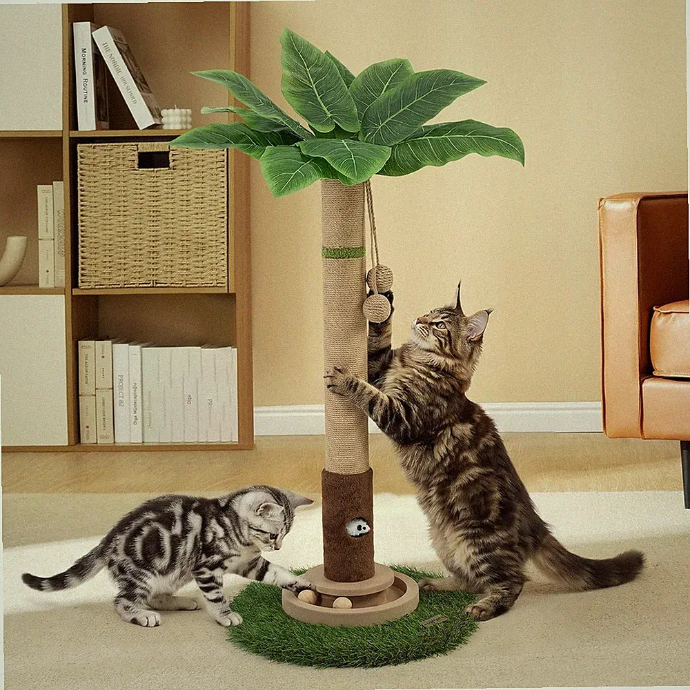 Katzenkratzbaum 90 cm Hoch mit Spielzeug Mausloch Holzball für Indoor-Katzen