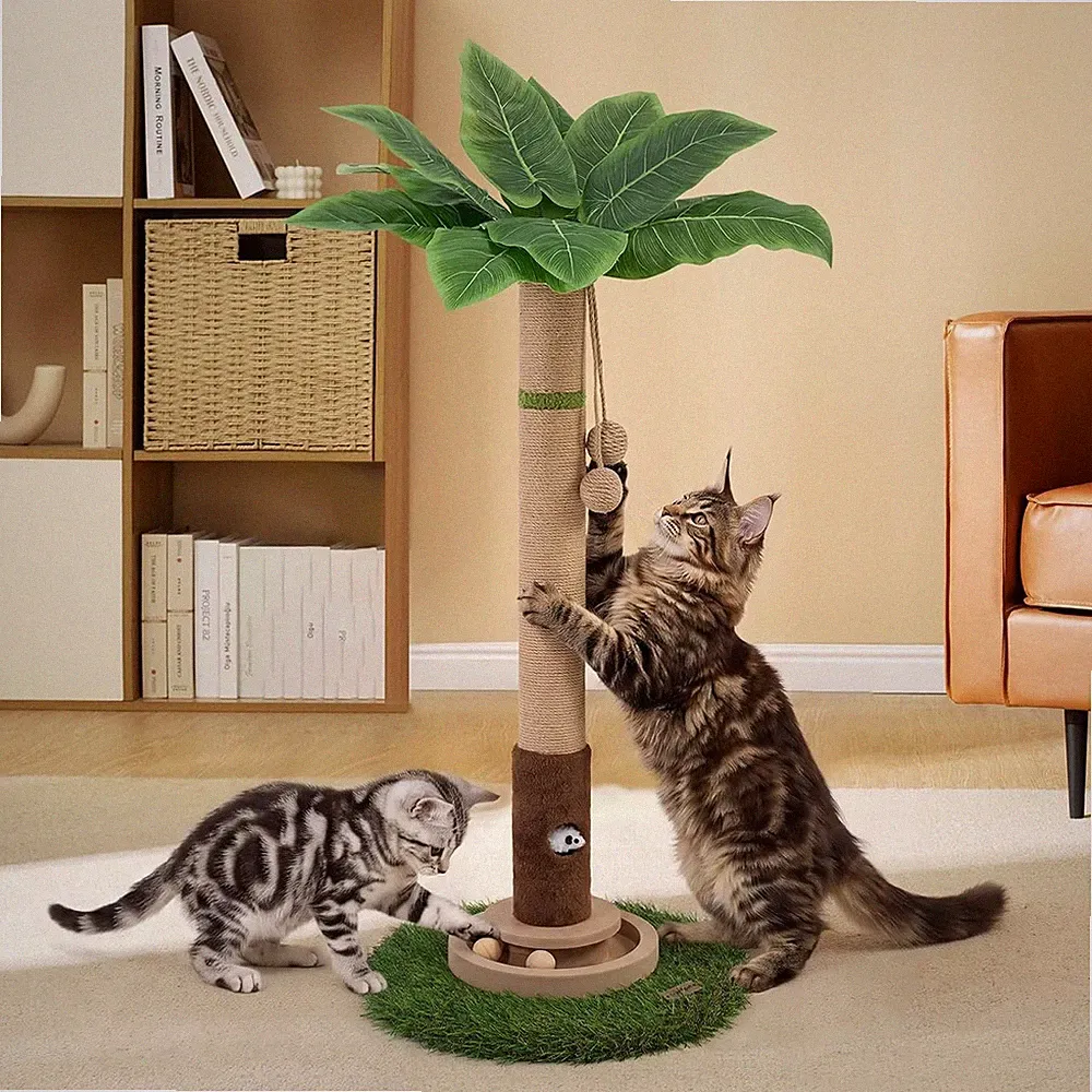Katzenkratzbaum 90 cm Sisal Holzball Mausloch Interaktiv