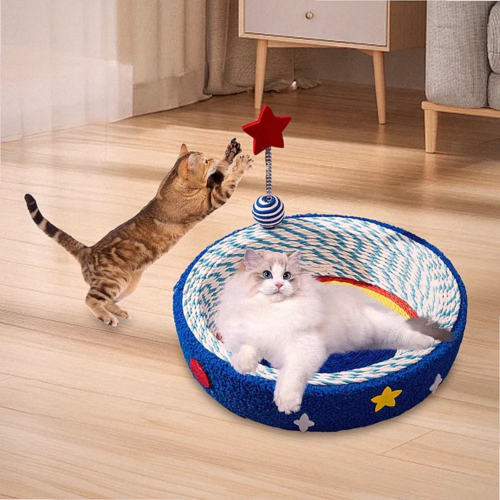 Katzenkratzbaum, Bequemes Nagebett mit Sternenspielzeug, Atmungsaktiv, Geeignet