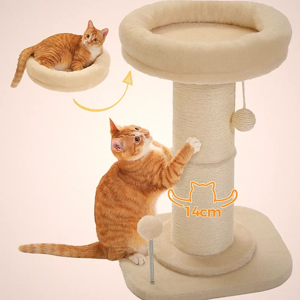 Katzenkratzbaum für Aktive Katzen, Robustes Material, Stabiles Design, Beige