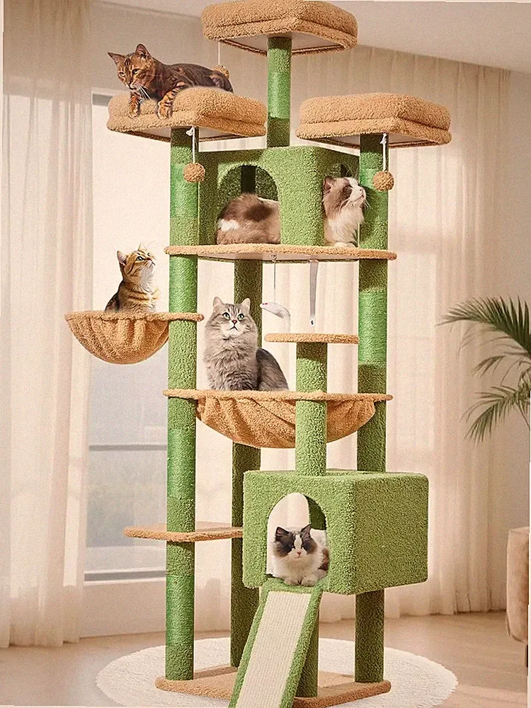 Katzenkratzbaum Groß 193 cm – Mehrkatzen-Kratzbaum mit Sisal, Hängematten