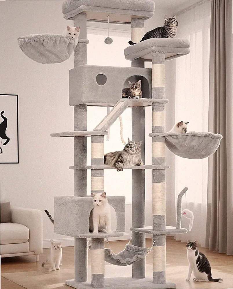 Katzenkratzbaum Groß 200 cm Sisalsäulen Plattformen Katzenbett Häng