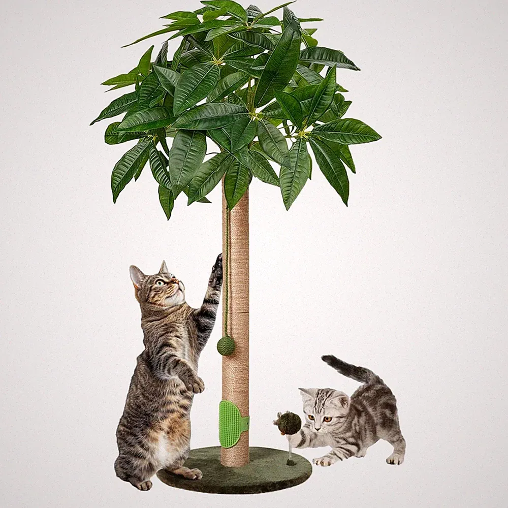 Katzenkratzbaum Holz 84cm Sisal Spielball Kratzsäule Spielzeug Innen