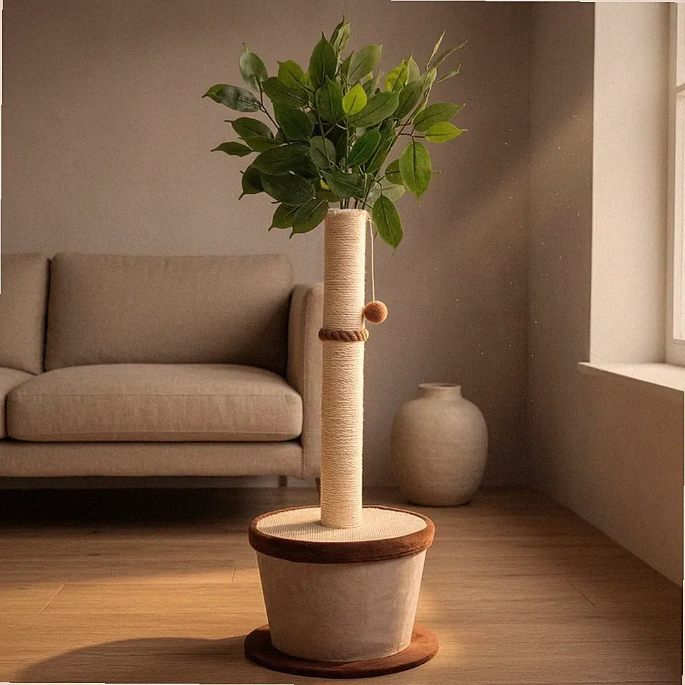 Katzenkratzbaum künstliche Blätter Baum Katzenkratzer beige Stamm