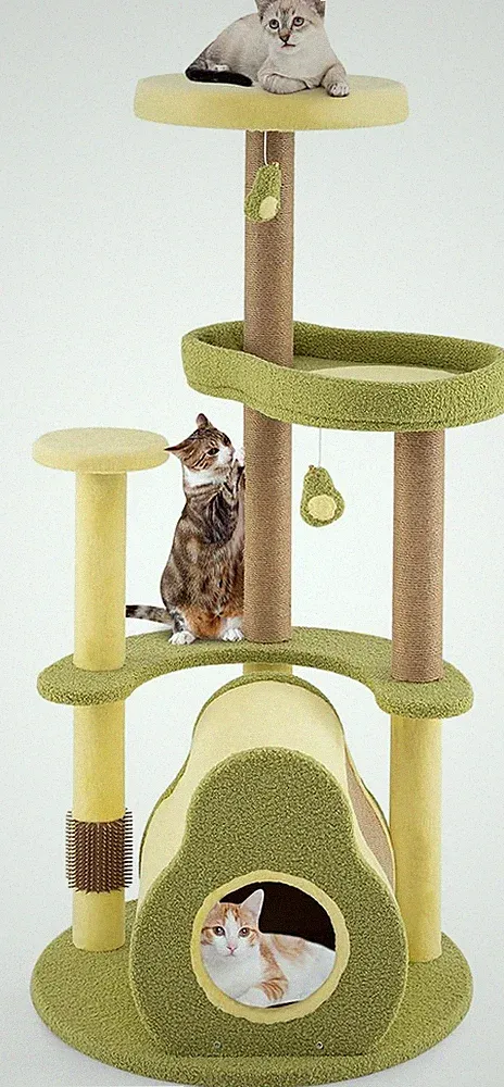 Katzenkratzbaum Mehrstöckig mit Avocado-Design, Spiel- und Ruhemöglichkeiten