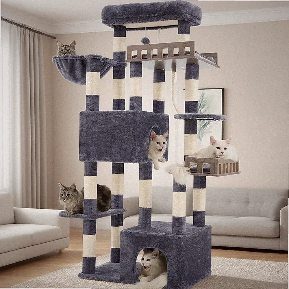 Katzenkratzbaum mit Hängematte 174cm 2 Sitzstangen 2 Hö