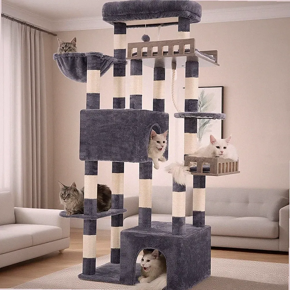 Katzenkratzbaum mit Hängematte 174cm 2 Sitzstangen 2 Hö