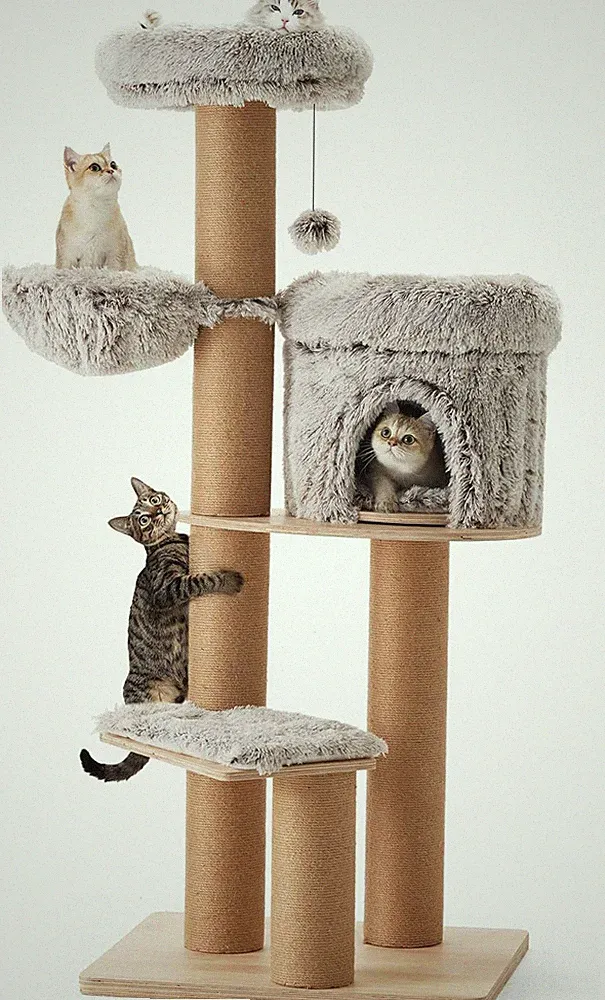 Katzenkratzbaum mit Multi-Levels und Jute-Säulen für große Katzen und Mehrkatzen