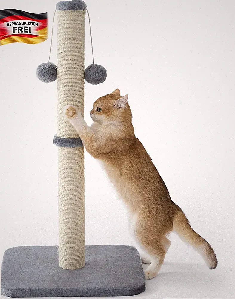 Katzenkratzbaum mittelgroß mit Sisalseil und Spielball für Indoor-Katzen