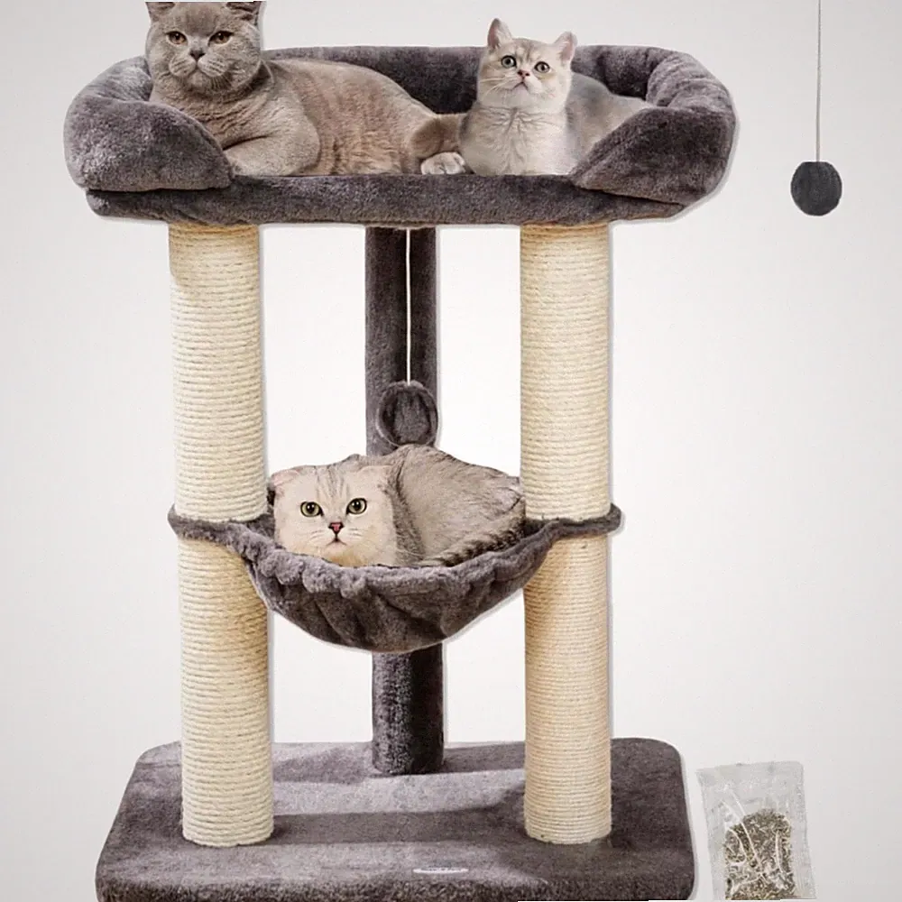 Katzenkratzbaum Sisal Hochbett Hängematte Kratzstamm Kratzbaum Grau