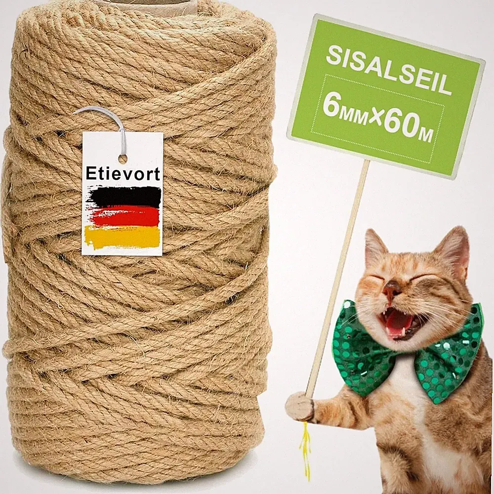 Katzenkratzbaum Sisalseil 6mm x 60m Natur Kratzseil DIY Garten
