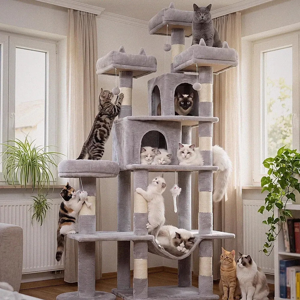 Katzenkratzbaum XL 181 cm Sisal Höhlen Plattform Hängematte Hänge