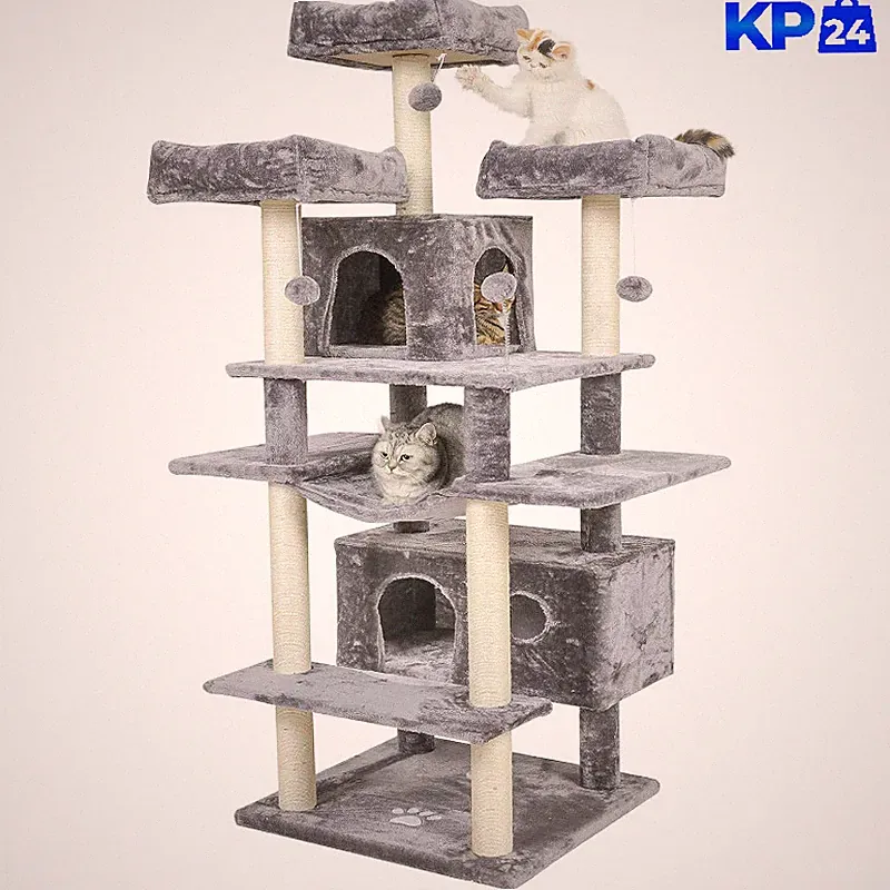 Katzenkratzbaum XXL Stabil Hellgrau 3 Aussichtsplattformen Sisalsäulen für