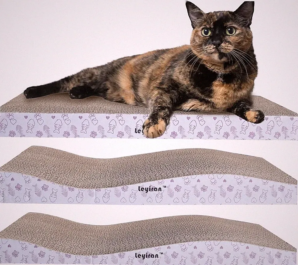 Katzenkratzbrett 3er Set – Kratzmatte aus Wellpappe, 1 Gerade und 2 Gewellte K