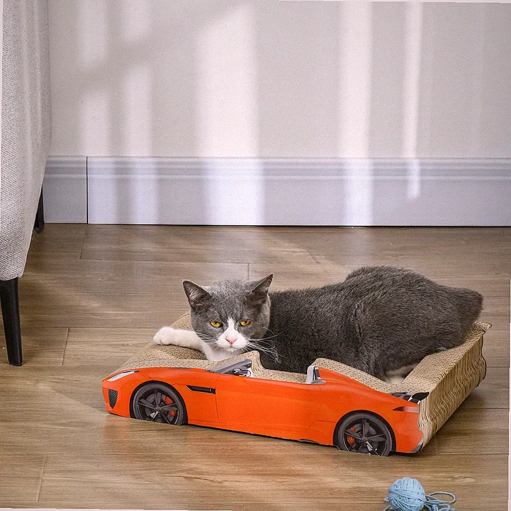 Katzenkratzbrett Autoform 2 in 1 Katzenkratzkarton mit Katzenminze, rot