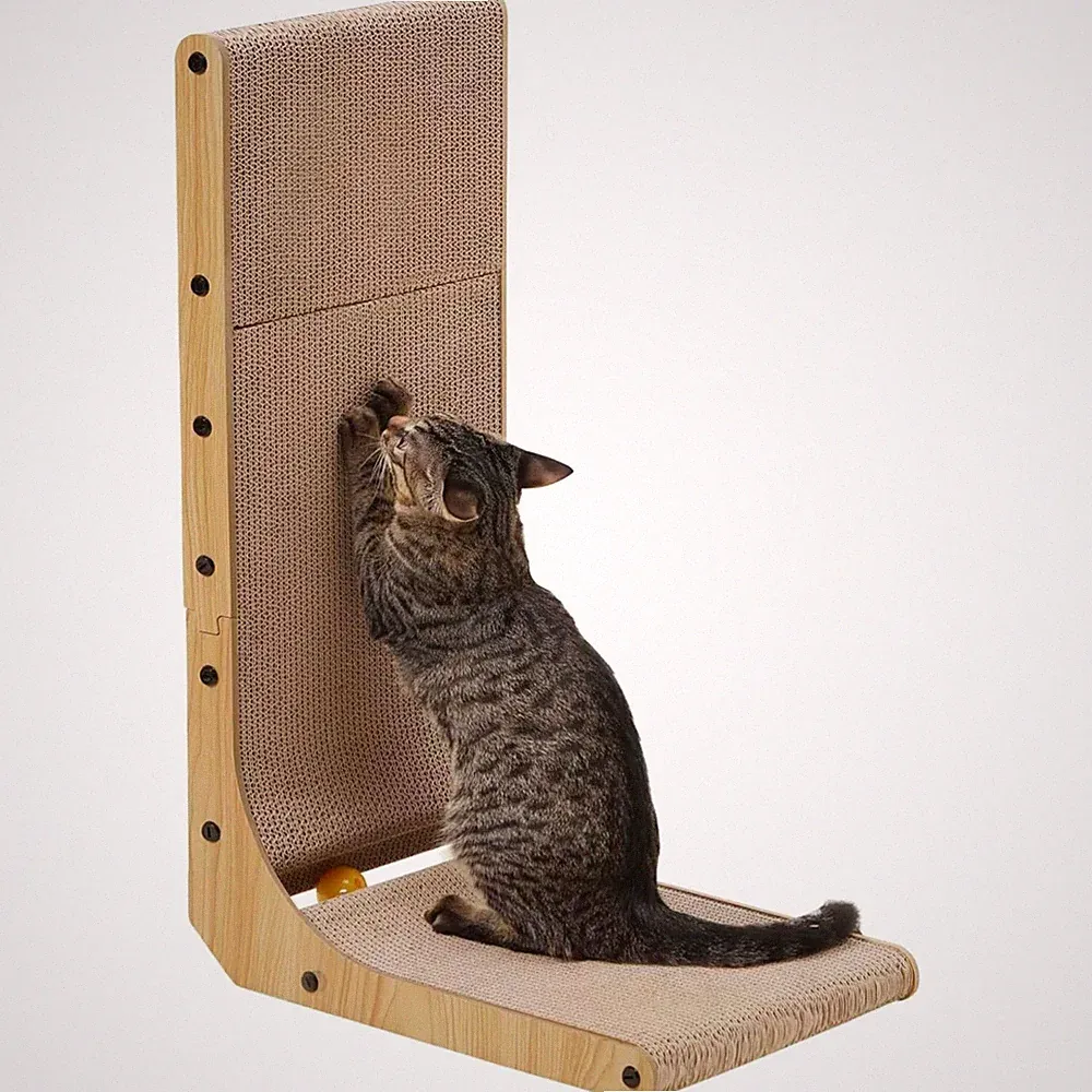 Katzenkratzbrett Kratzpappe Wandkratzbaum L-förmig Katzenzubehör