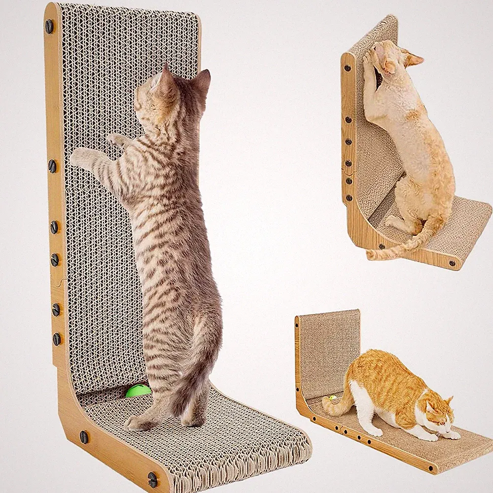 Katzenkratzbrett L-Design Robust Hochdichte Wellpappe Mit Spielball zum Kratzen
