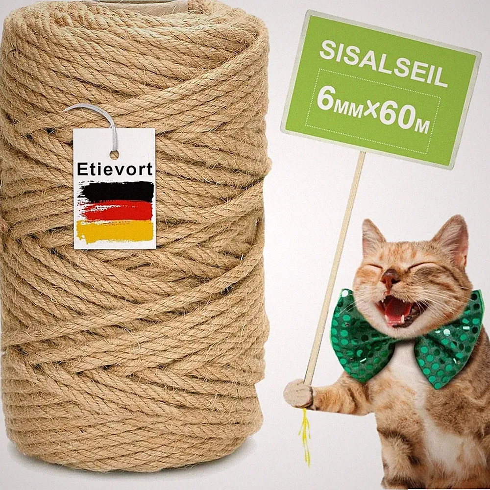 Katzenkratzseil Sisalseil 6mm 60m Kratzbaum Schnur DIY Natur