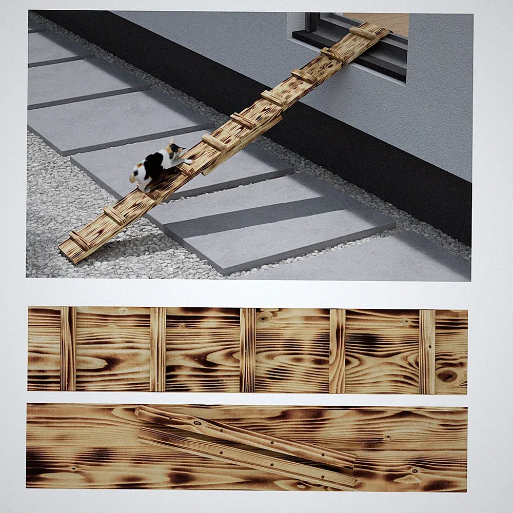 Katzenleiter Katzentreppe Geflammt Katzenstufe für Balkon Fenster 1 - 6m Holz