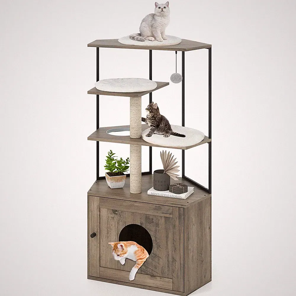Katzenschrank mit Kratzbaum All-in-1 Eck-Katzenhaus mit Versteck