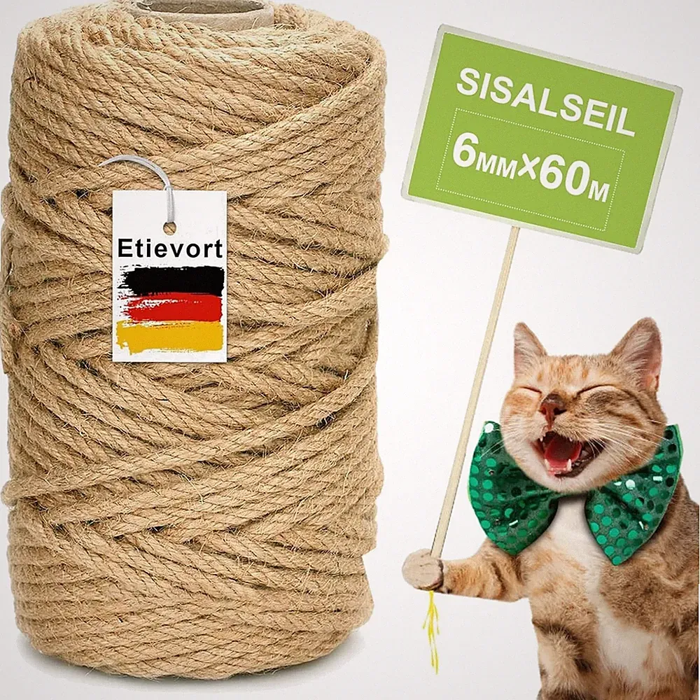 Katzenseil Sisalseil Kratzbaum Seil 6mm 60m Natur Ersatzseil DIY Garten