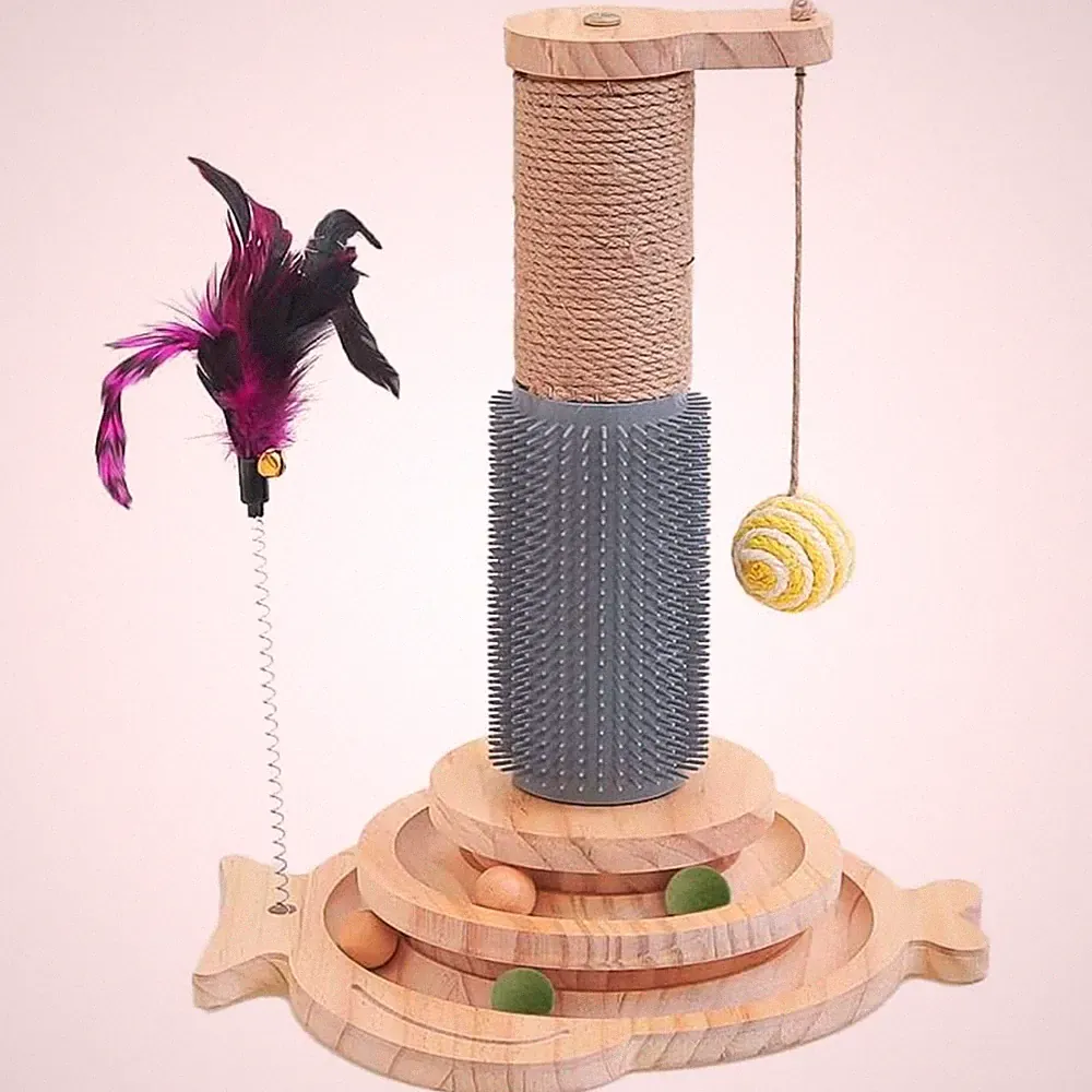 Katzenspielzeug 5 in 1 Kratzbaum Sisal Ball Massage Feder Holz Spielzeug