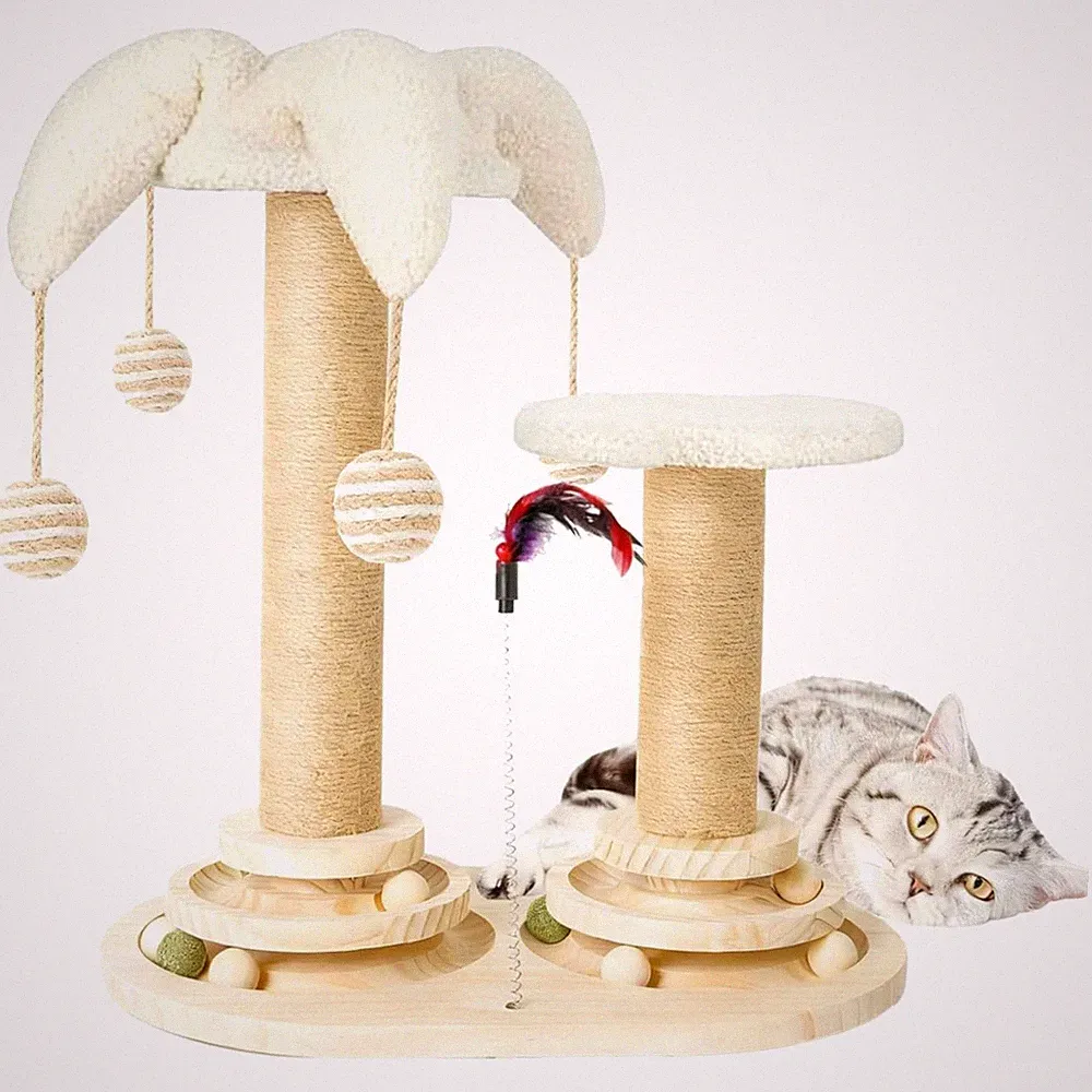 Katzenspielzeug Kratzbaum Spielzeug Holz interaktiv Laufball Kletterspiel