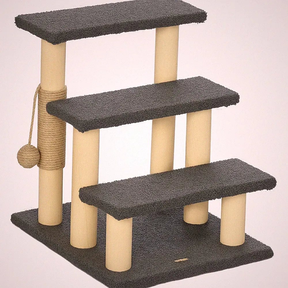 Katzentreppe 3-stufige Tiertreppe 48 cm Haustiertreppe mit Sisalsäule, Spielball