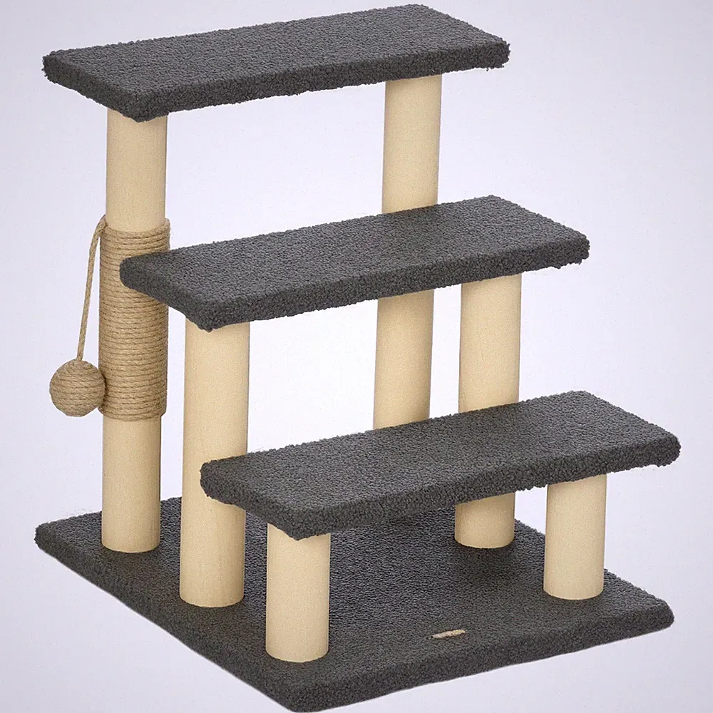 Katzentreppe 3-stufige Tiertreppe 48 cm Haustiertreppe mit Sisalsäule, Spielball