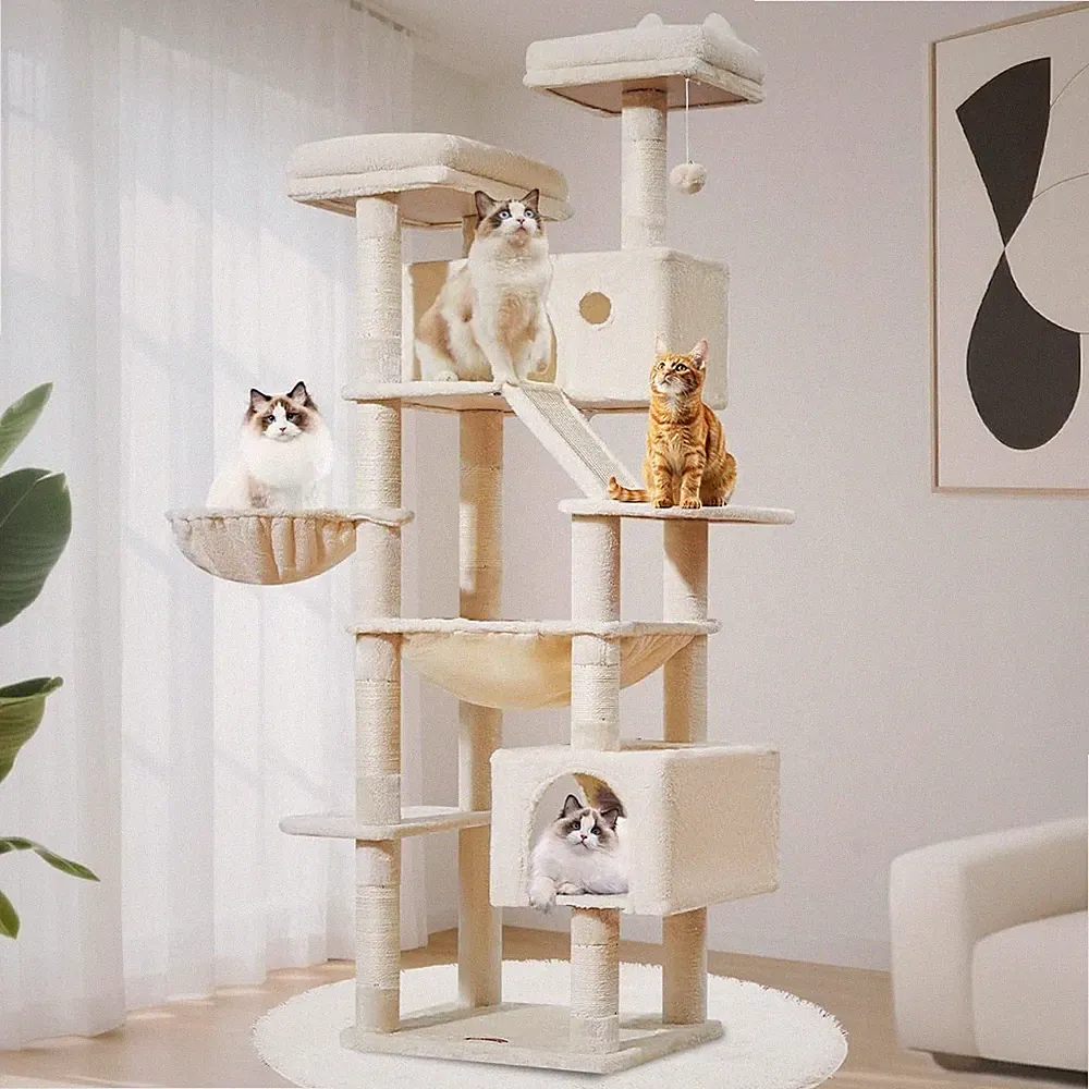 Katzenturm 180 cm mit 8 Säulen Metallhängematte Korb Kat