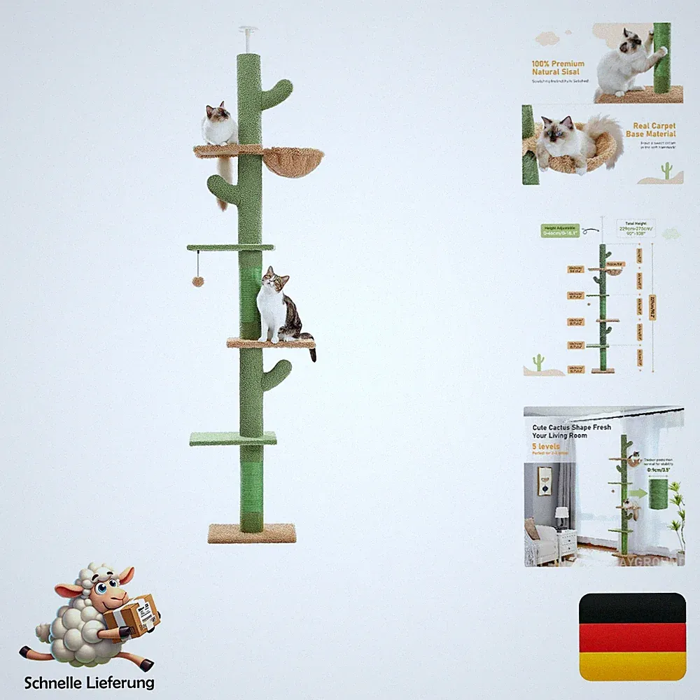Katzenturm Kratzbaum Kaktusform Pawz Road, 5 Ebenen, Hängematte, Sisal, verst...