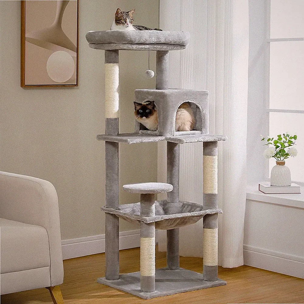 Katzenturm mit 6 Ebenen Sisal Kratzpfosten 143 cm Grau
