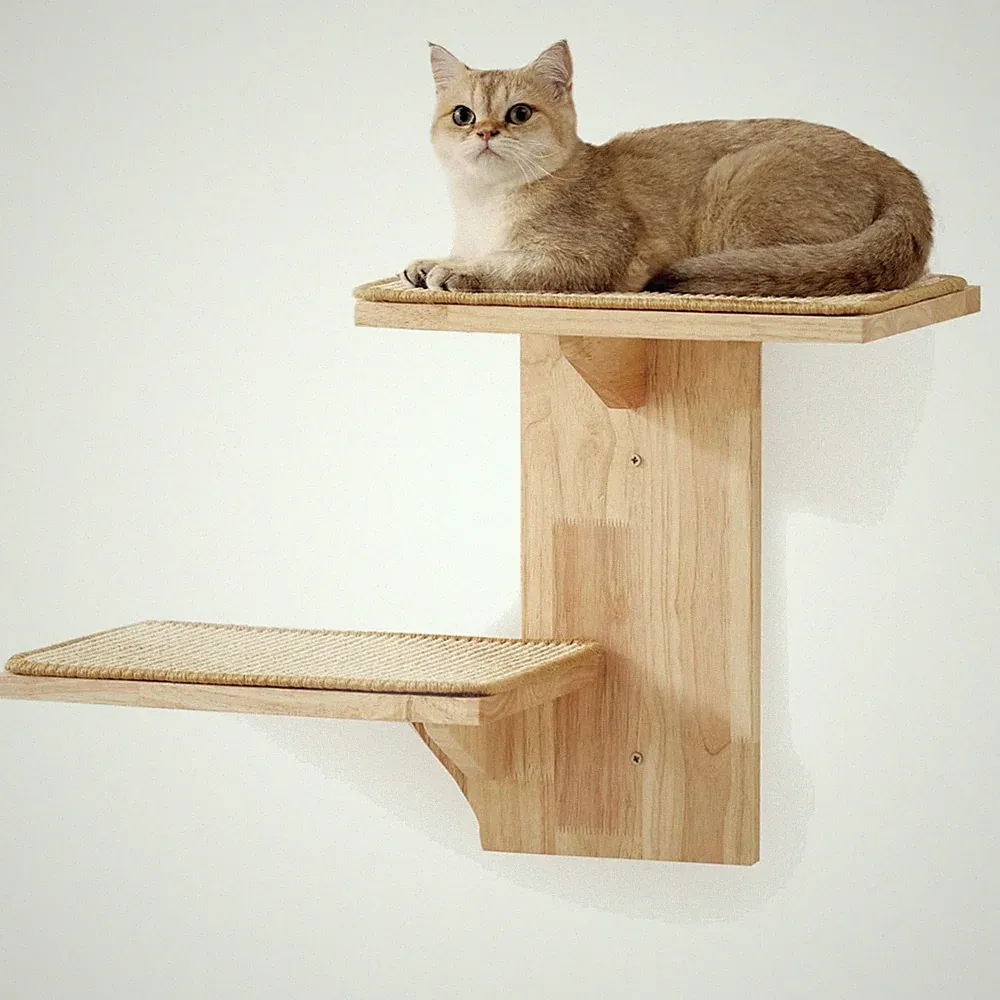 Katzenwandmöbel Holz 2 Plattformen Kratzbaum Klettern Wandregal