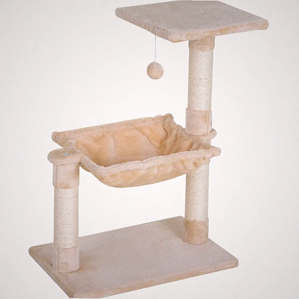 Kletterbaum mit Sisalsäule Katzenbaum Kratzbaum Hängematte Spanplatte Beige