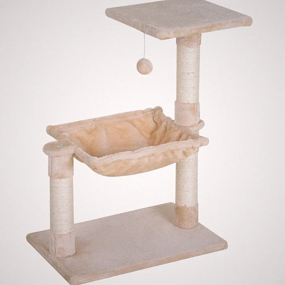 Kletterbaum mit Sisalsäule Katzenbaum Kratzbaum Hängematte Spanplatte Beige