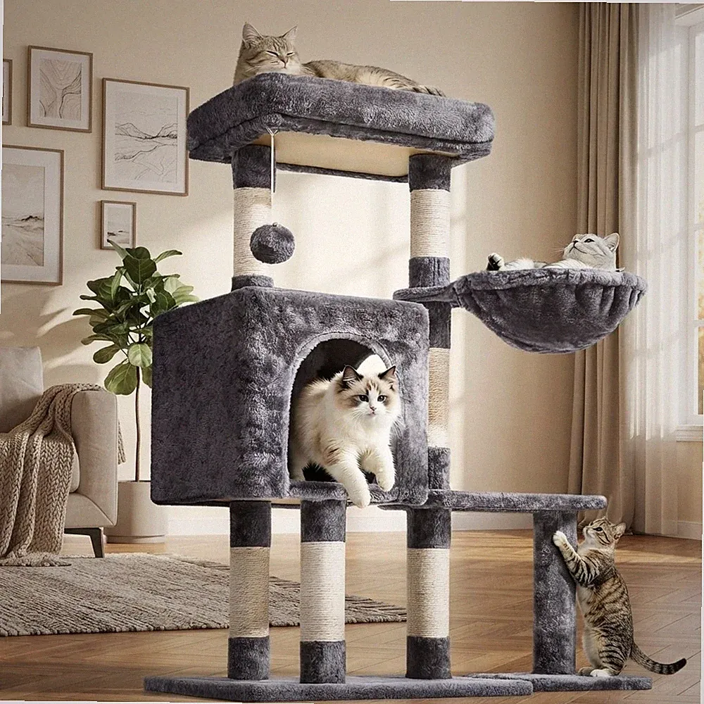 Kompakter 96 cm Kratzbaum mit 6 Kratzbäumen für alle Katzenrassen - modernes Design