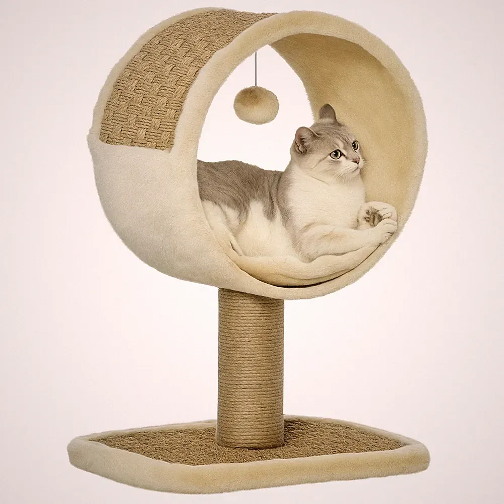 Kompakter Kratzbaum für kleine Katzen – Kreisball, Jute & Seegras, platzsparend
