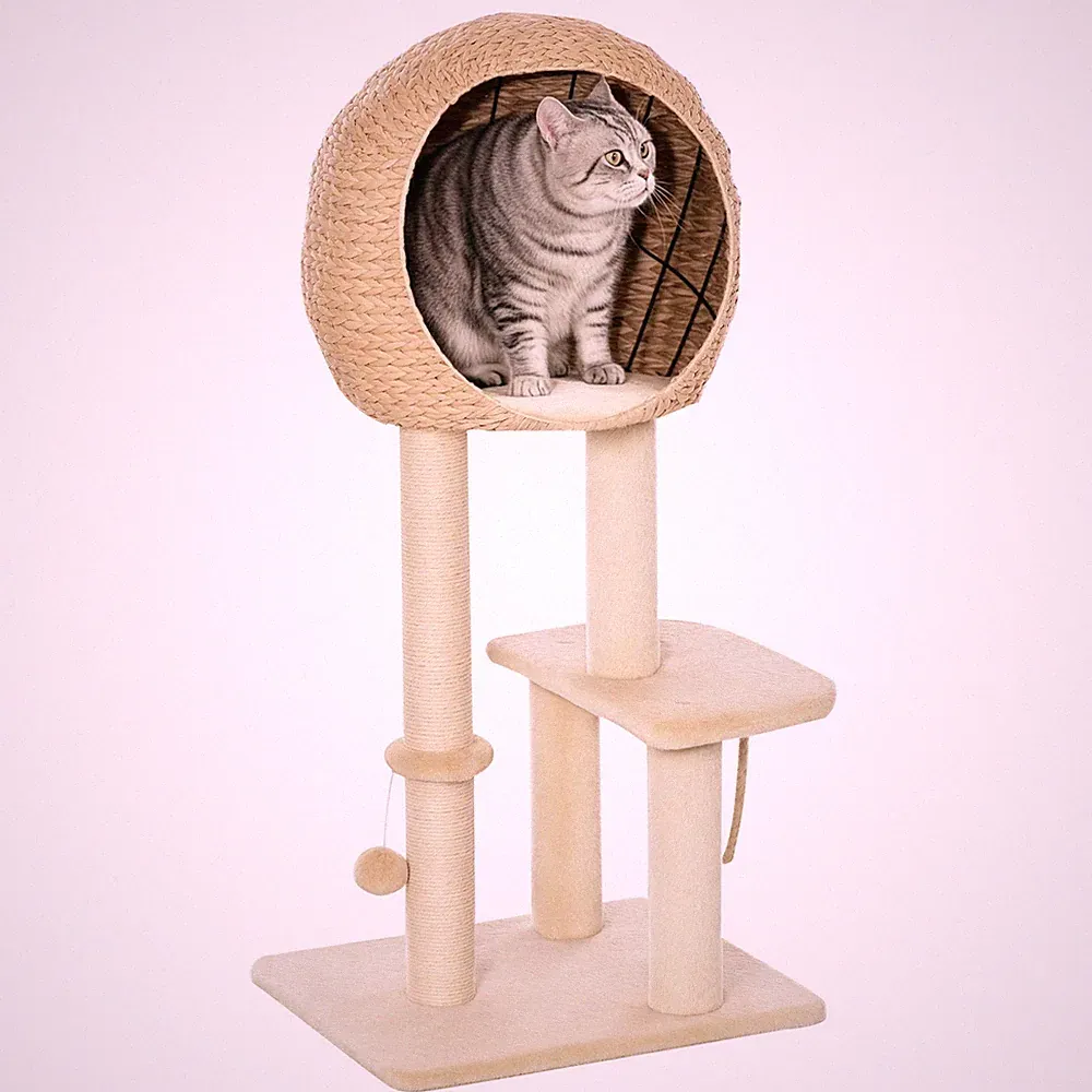 Kratzbaum 100 cm Katzenturm mit Höhle, Spielball, Sisalstämme, Plattform, mehrst