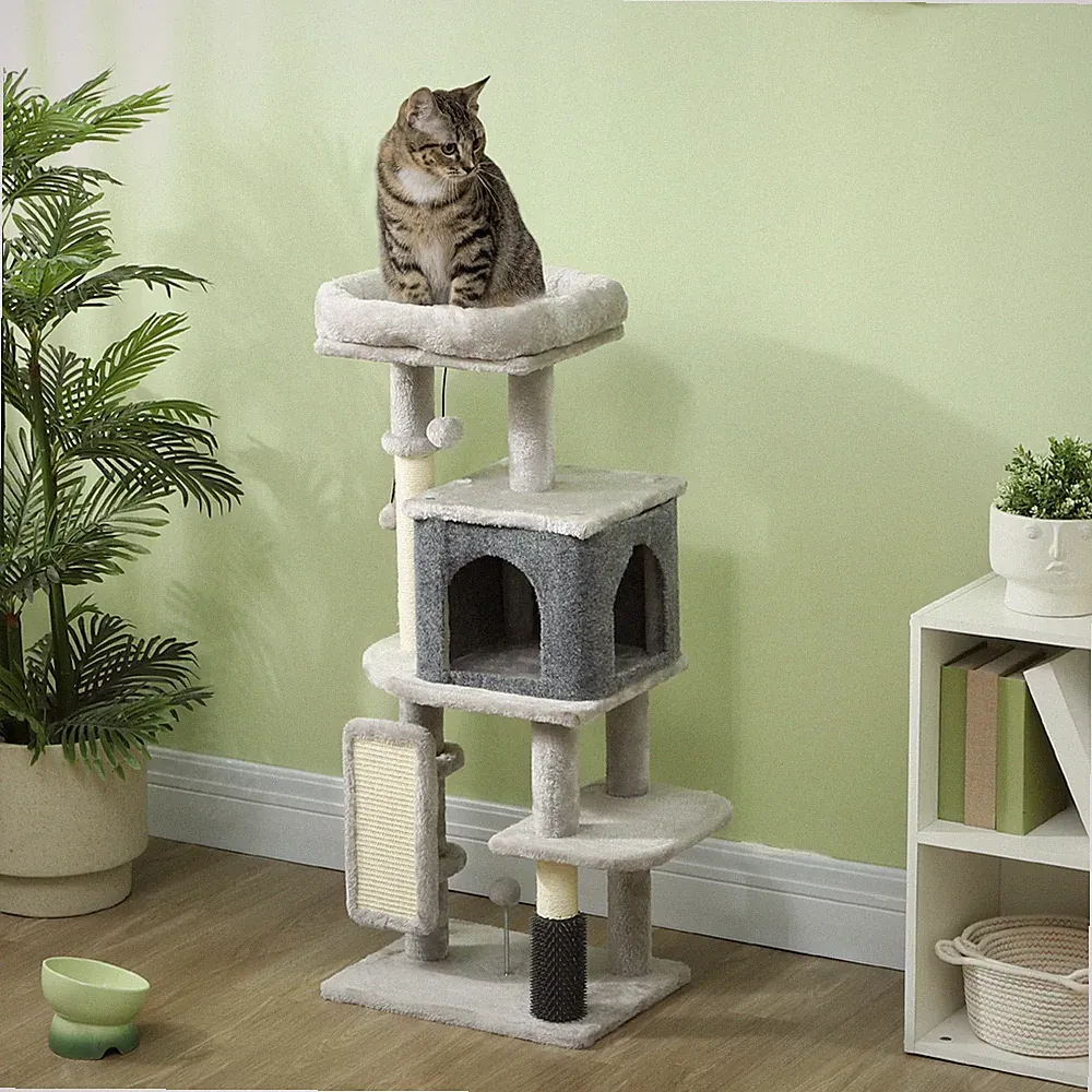 Kratzbaum 104 cm Katzenbaum mit Katzenhöhle Bett Sisal-Kratzsäulen Kratzbrett Pl