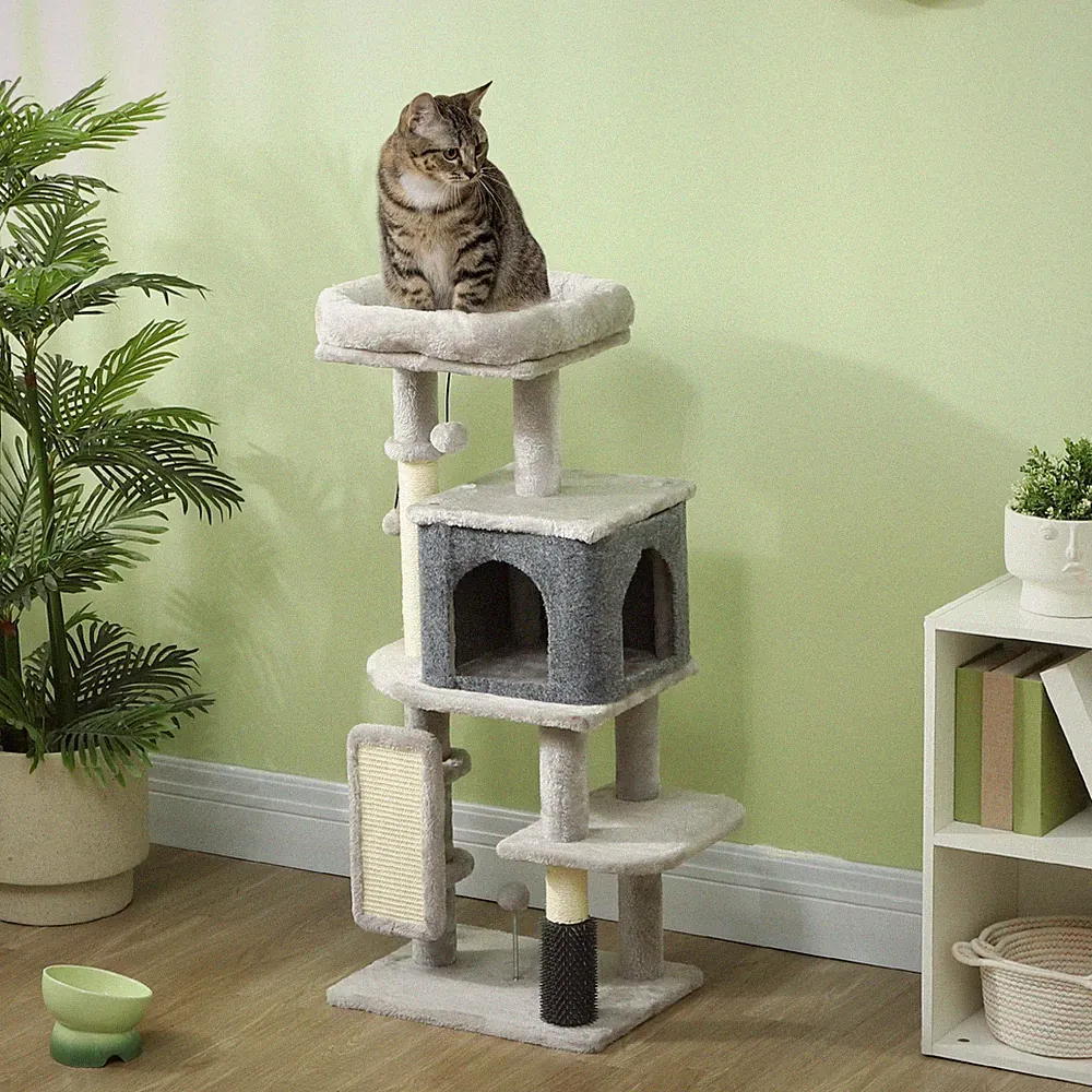 Kratzbaum 104 cm Katzenbaum mit Katzenhöhle Bett Sisal-Kratzsäulen Kratzbrett Pl