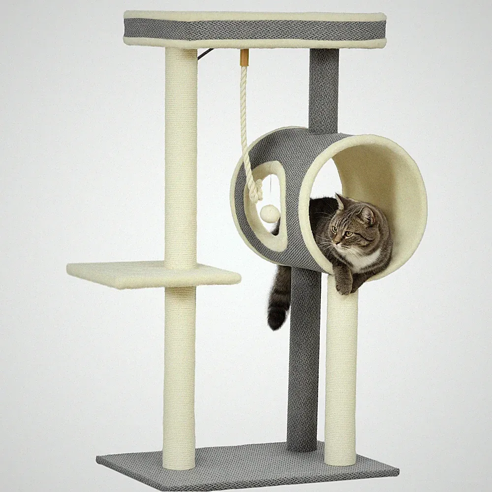 Kratzbaum 104 cm Katzenbaum mit Katzenhöhle, Katzenkratzbaum mit Spielball