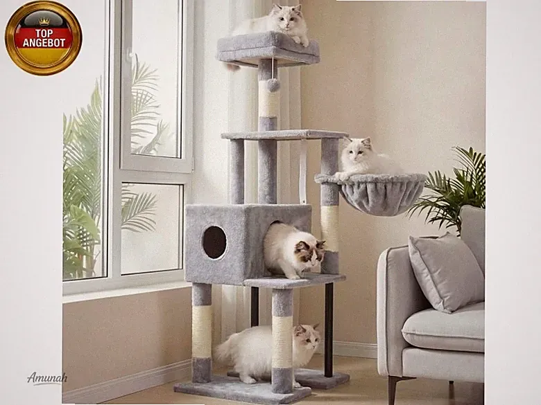 Kratzbaum, 125 cm Kleiner Katzenbaum, Geräumiges und Bequemes Kratzbaum mit
