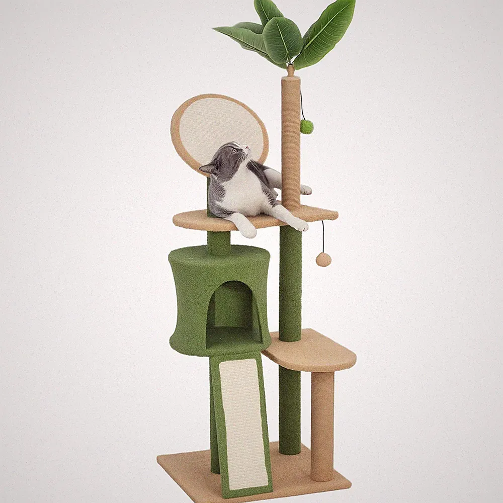 Kratzbaum 139 cm Katzenbaum mit Katzenhöhle, für Katzen bis 5 kg, Grün