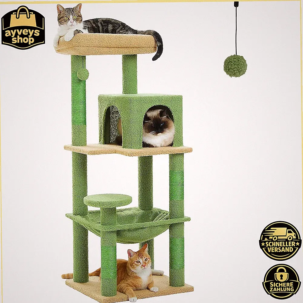 Kratzbaum 143cm Stabil Für Große Katzen Grün Katzenmöbel Katzenbaum
