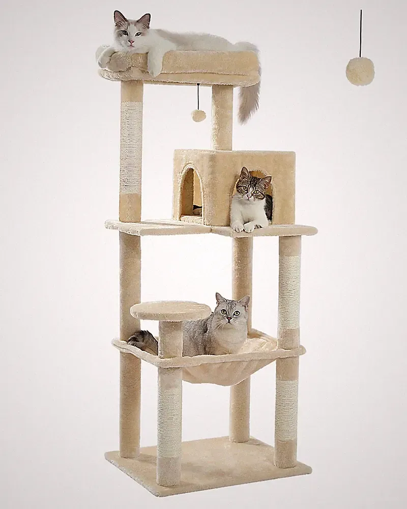 Kratzbaum 143cm, stabil für große Katzen mit Hängematte