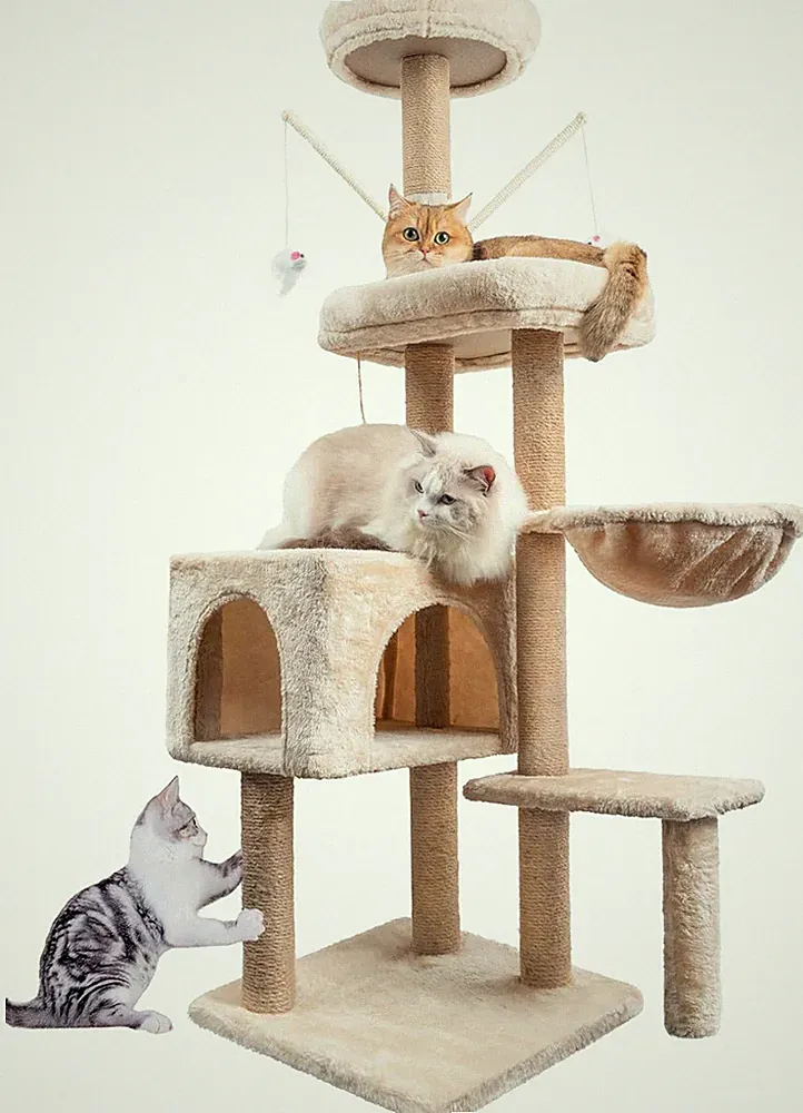 Kratzbaum, 145 cm stabiler Katzenkratzbaum für Katzen im Innenbereich, mehrstufiges Katzenklettern