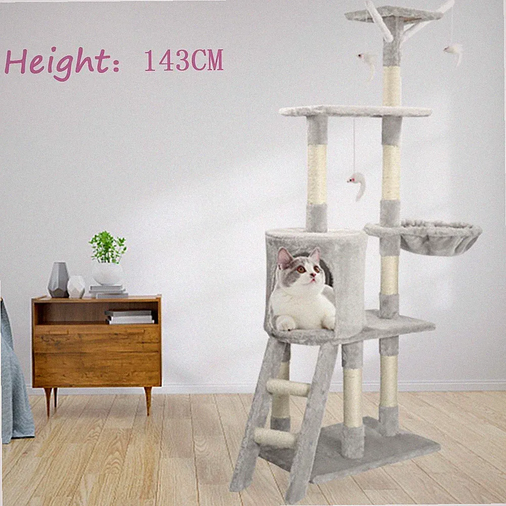 Kratzbaum 146cm Katzen Kletterbaum Katzenbaum Katzenkratzbaum Stabil Katzen Korb