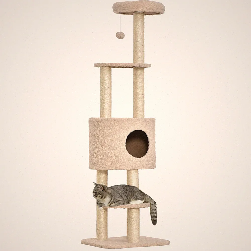Kratzbaum 148 cm hoch Katzenbaum mit Höhle, 4 Spielzeuge, Sisalstämme, Plattform