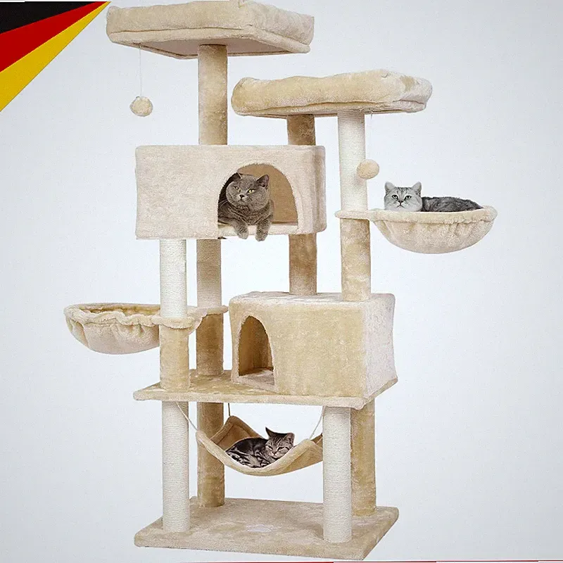Kratzbaum 153 cm Hoch für Große Katzen mit Plattformen Höhlen Beige Katzenmöbel